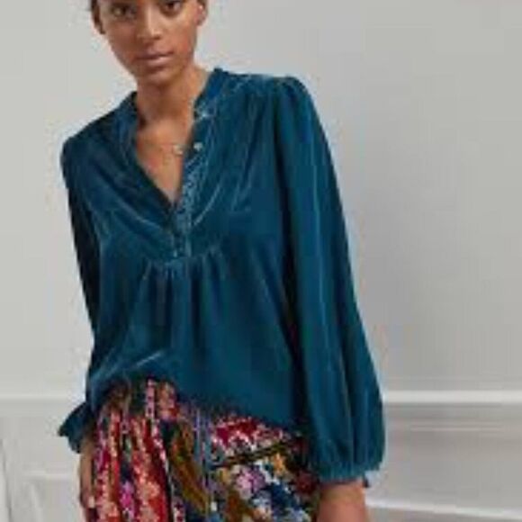 Anthropologie Hillary Velvet Top Teal Size XS - Picture 1 of 8